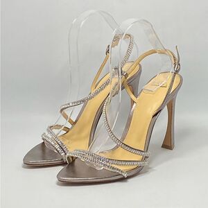 Alexandre Birman Alana 100 Embellished Metallic Leather Sandals size 39